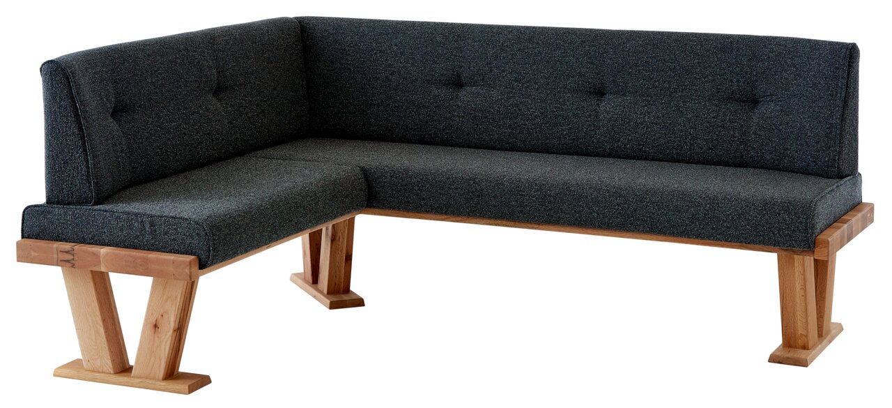 Valdera Eckbank ALEGRA II Eckbank mit dunkelgrauem Stoffbezug und Holzgestell, seitliche Perspektive