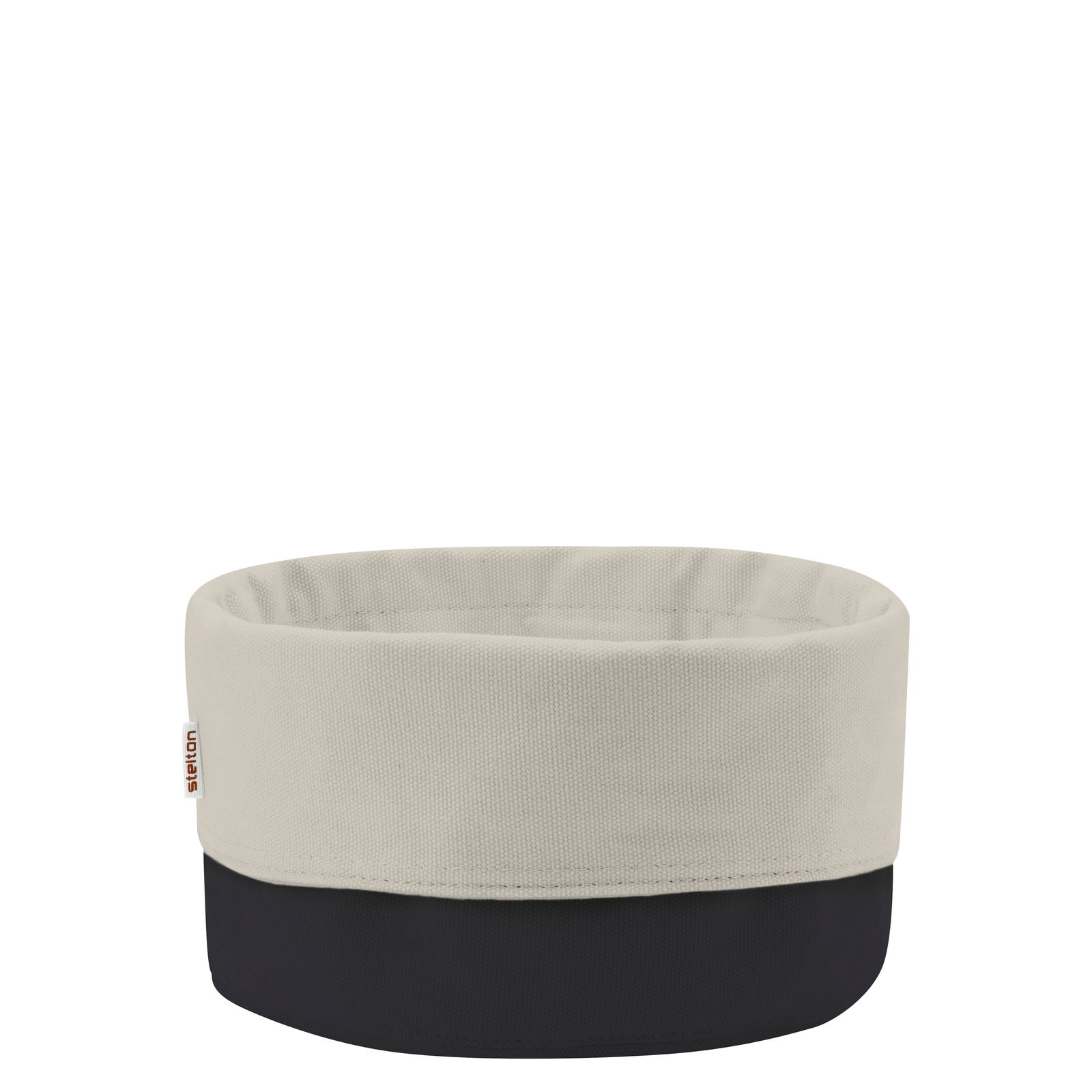 Stelton Brottasche gross Große Brottasche in Schwarz und Sand von Stelton, frontal fotografiert.