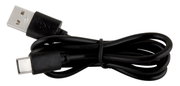 Zwarte USB-kabel met USB-A- en USB-C-aansluitingen, opgerold, zijaanzicht