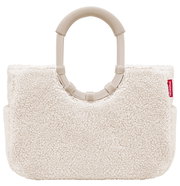 Weiße Tasche aus flauschigem Material mit ovalen Griffen, Vorderansicht