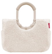 Weiße Tasche aus flauschigem Material mit ovalen Griffen, Vorderansicht