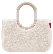 Weiße Tasche aus flauschigem Material mit ovalen Griffen, Vorderansicht