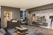Moderne Sideboardkombination RENO in einem stilvollen Wohnzimmer, seitliche Perspektive