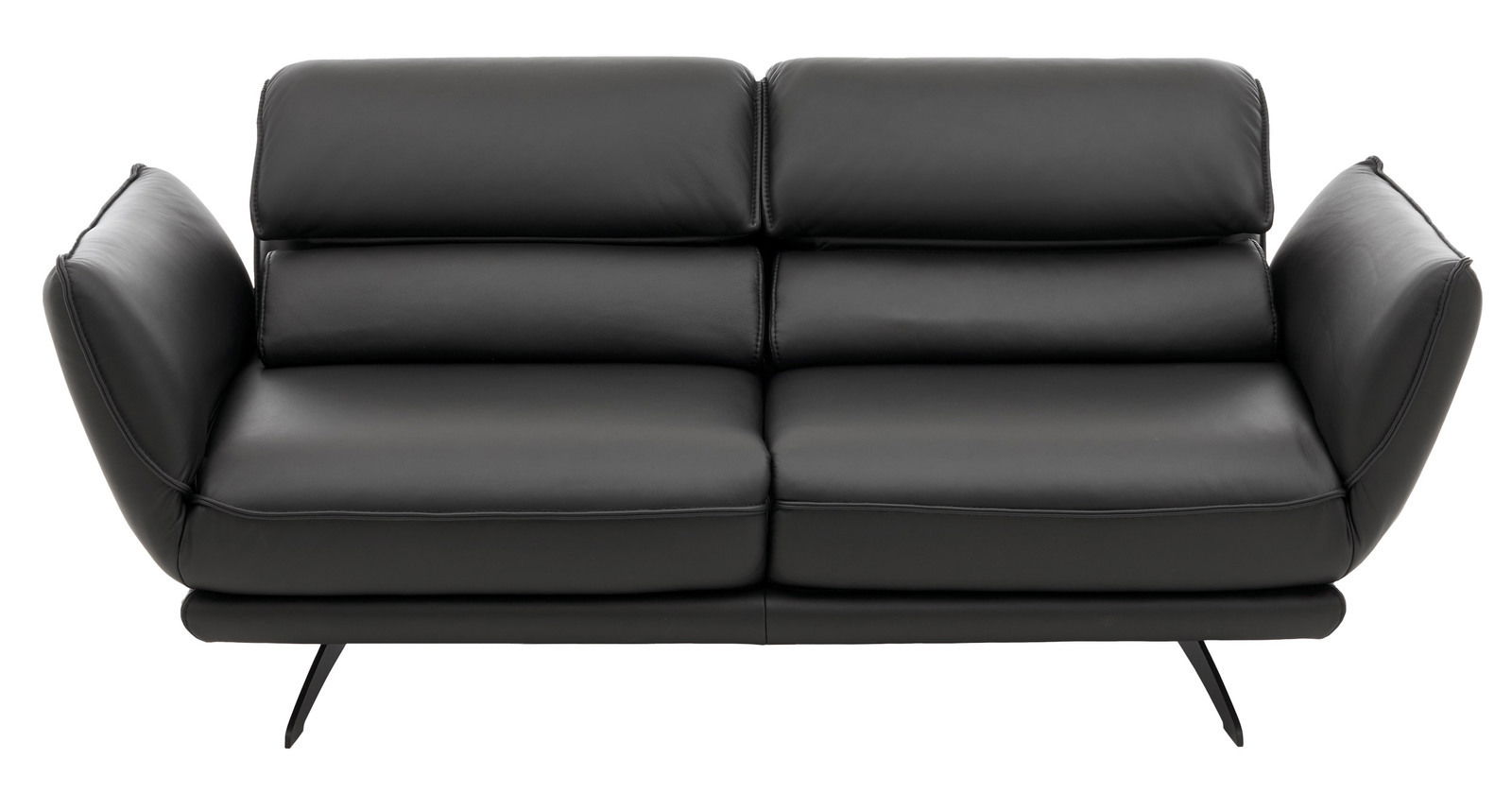 Schwarzes 2,5-Sitzer-Sofa aus Leder, Vorderansicht