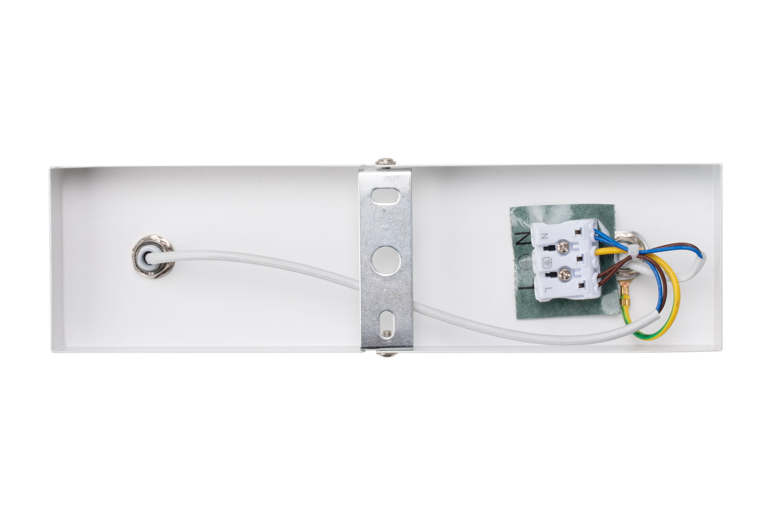 Rückansicht eines LED-Strahlers mit sichtbarer Verkabelung und Montagehalterung.