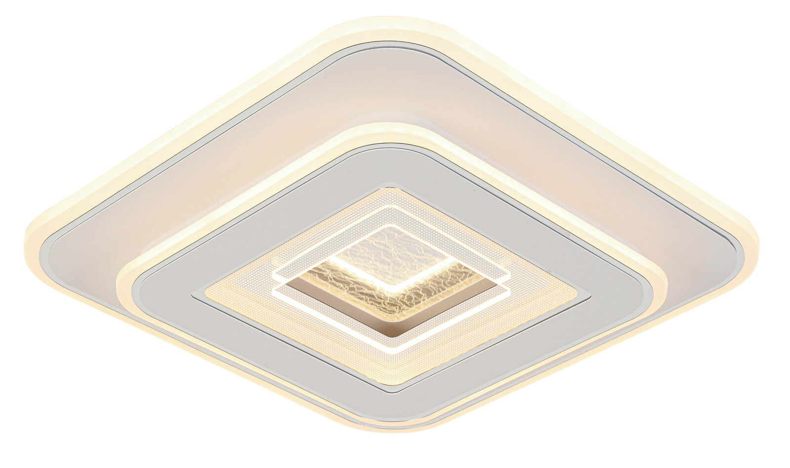 Moderne LED-Deckenleuchte in quadratischer Form, seitliche Perspektive