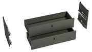 Zweier-Schubladen-Set in dunklem Grau, perspektivisch von oben gezeigt, mit seitlichen Schienen.