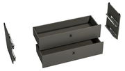 Zweier-Schubladen-Set in dunklem Grau, perspektivisch von oben gezeigt, mit seitlichen Schienen.