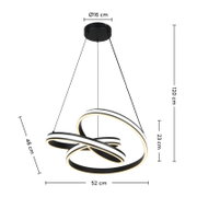 Moderne LED-Hängeleuchte mit geschwungenem Design, seitliche Perspektive