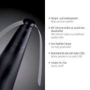 Fliegenwedler in Nahaufnahme, mit schimmernden Streifen zur Insektenabwehr, batteriebetrieben oder per USB-Kabel, kann kopfüber hängen.