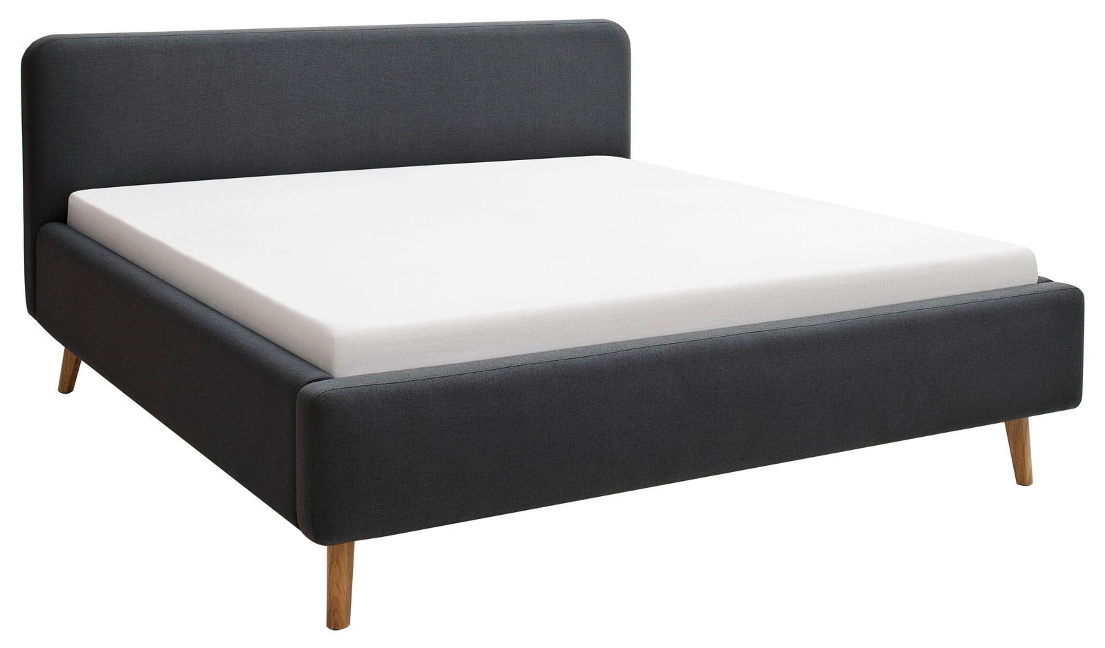 Z2 Polsterbett MATTIS Modernes Polsterbett in Dunkelgrau mit Holzfüßen, seitliche Perspektive