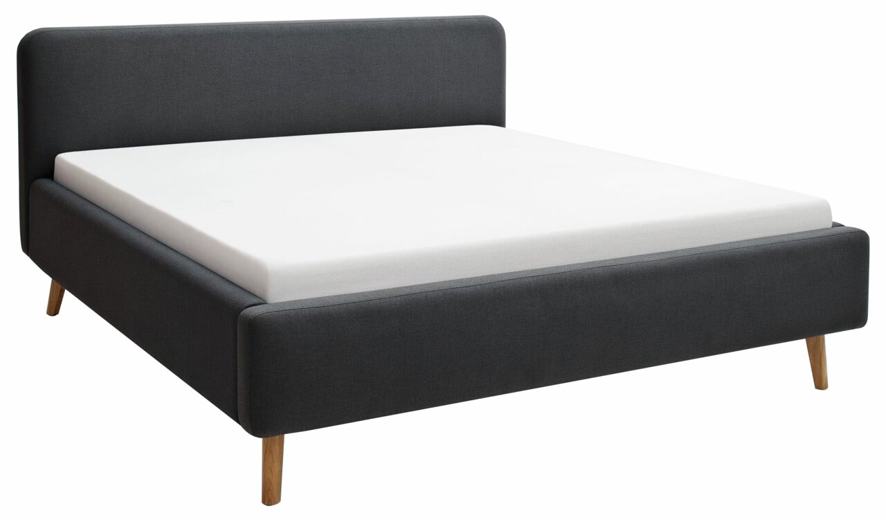 Z2 Polsterbett MATTIS Modernes Polsterbett in Dunkelgrau mit Holzfüßen, seitliche Perspektive
