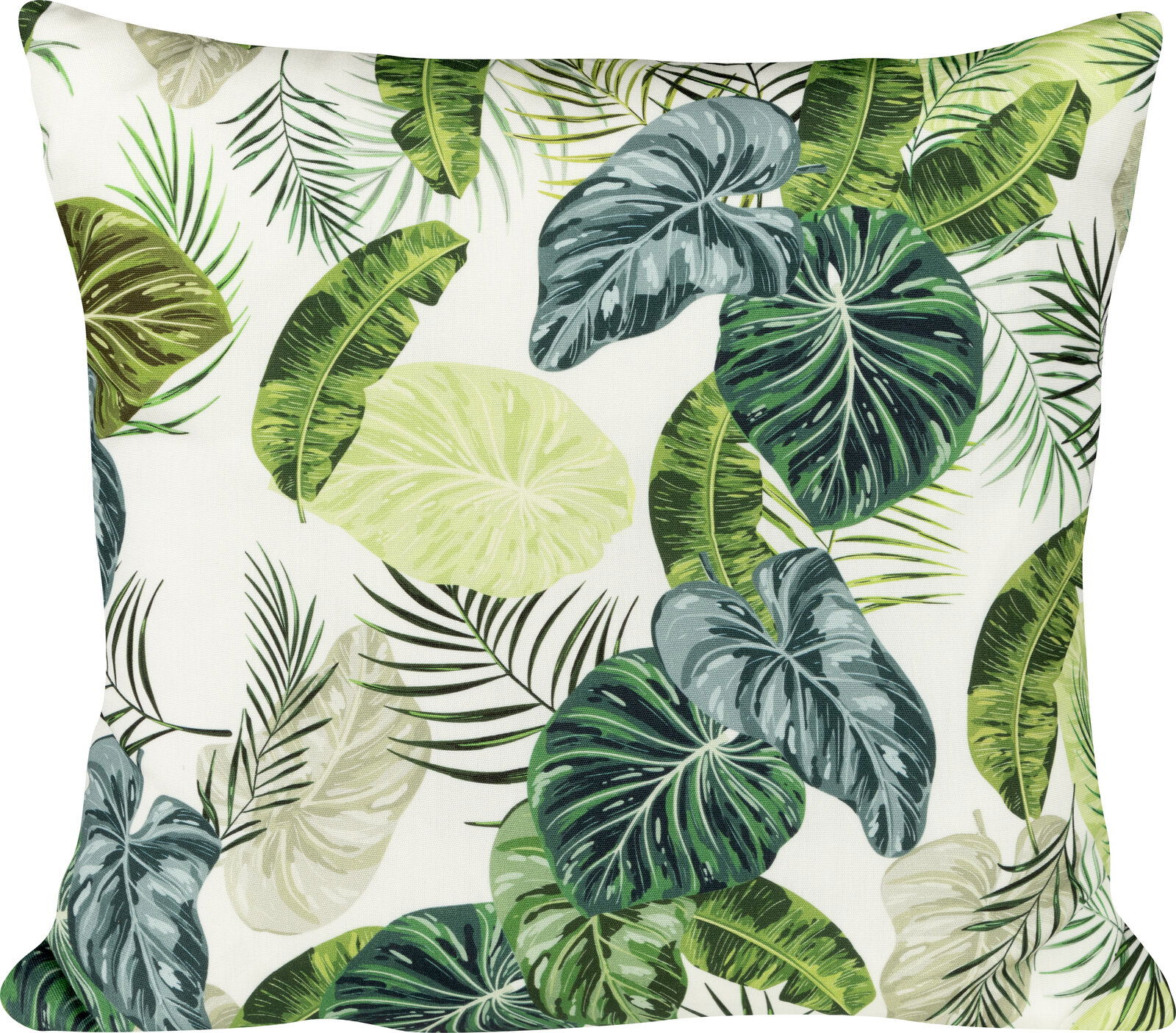 Kissenhülle mit tropischem Blätterdesign in verschiedenen Grüntönen, Vorderansicht