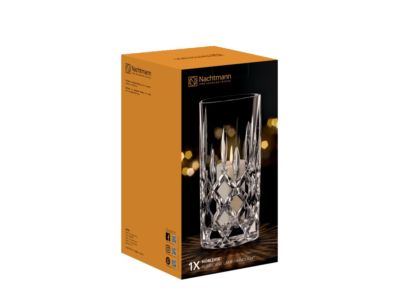 Verpackung einer Kristallvase oder eines Windlichts von Nachtmann, frontal abgebildet mit elegantem Design und funkelnden Details.