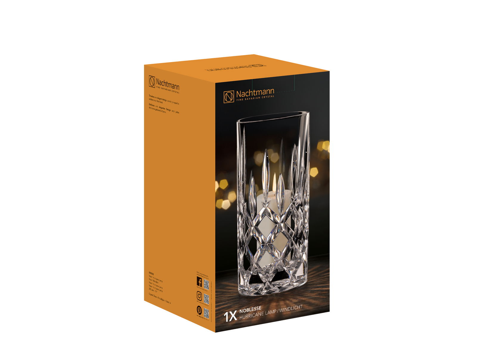 Verpackung einer Kristallvase oder eines Windlichts von Nachtmann, frontal abgebildet mit elegantem Design und funkelnden Details.