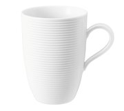 Weißer Maxi-Becher mit Henkel, 0,45 l, seitliche Perspektive