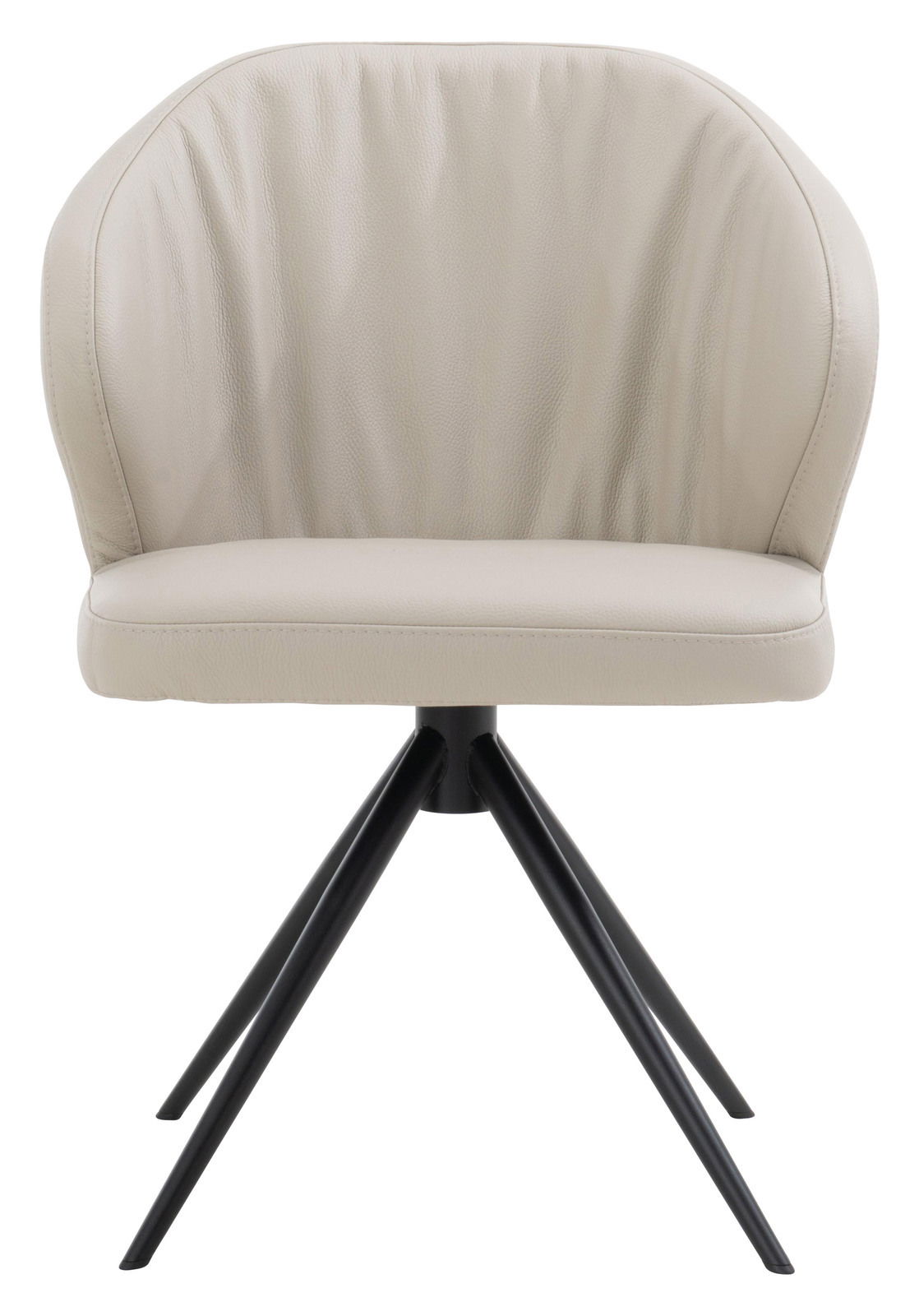 Moderner Armlehnstuhl in Beige mit schwarzem Metallgestell, Frontalansicht