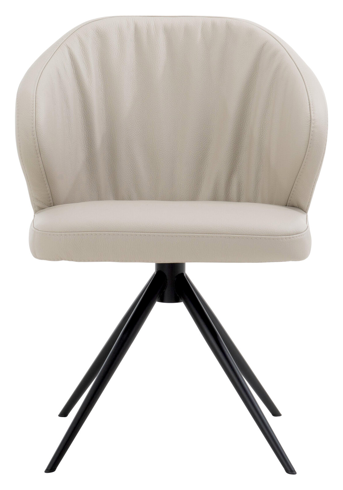 Moderner Armlehnstuhl in Beige mit schwarzem Metallgestell, Frontalansicht