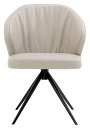 Moderner Armlehnstuhl in Beige mit schwarzem Metallgestell, Frontalansicht