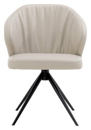 Moderner Armlehnstuhl in Beige mit schwarzem Metallgestell, Frontalansicht