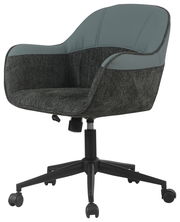 Moderner Drehstuhl mit gepolstertem Sitz und Rückenlehne in Grau, seitliche Perspektive