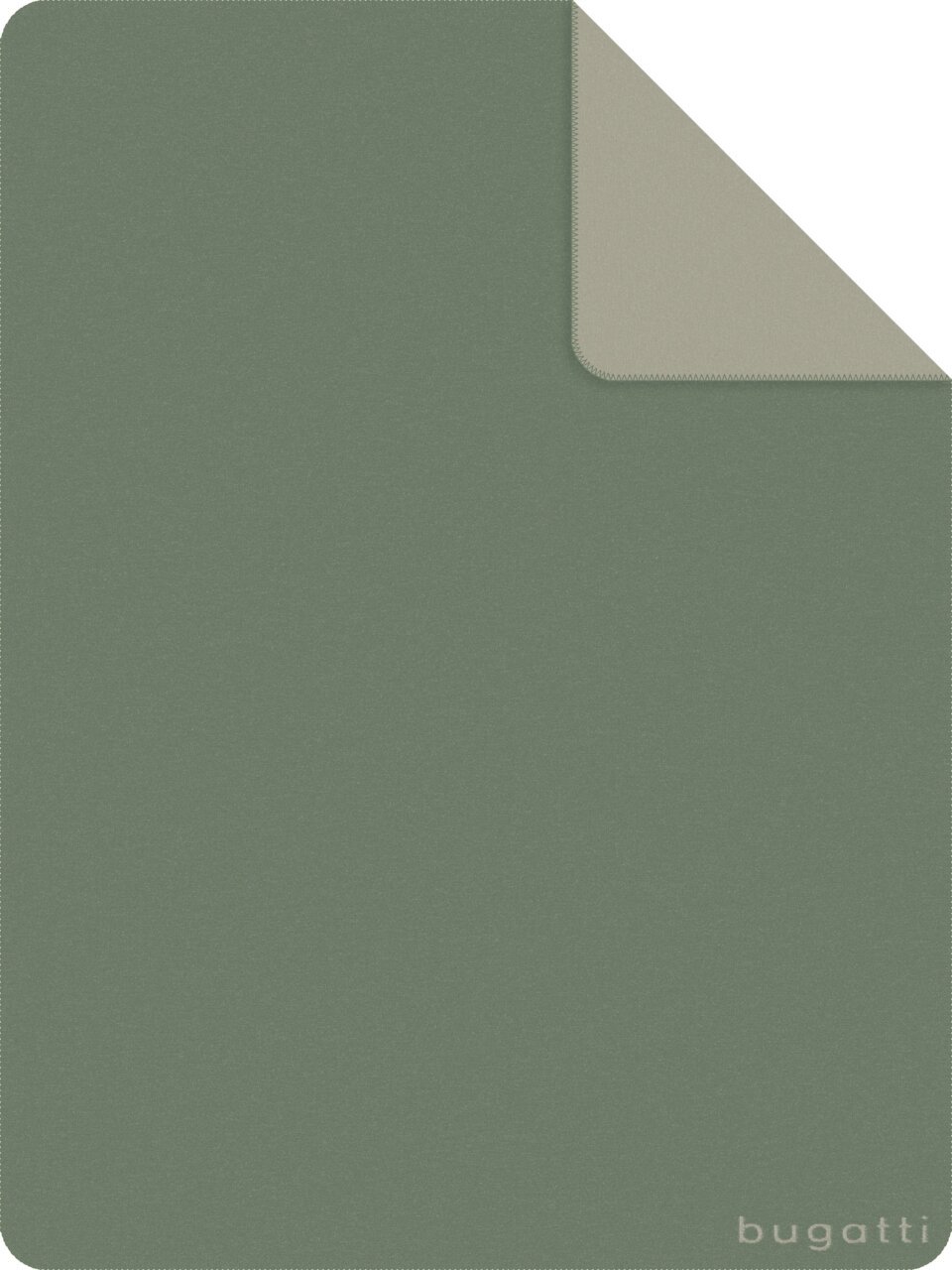 Bugatti Decke BUGATTI Grüne Jacquard Decke 150x200cm mit umgeschlagener Ecke, Markenname 'bugatti' sichtbar, Draufsicht