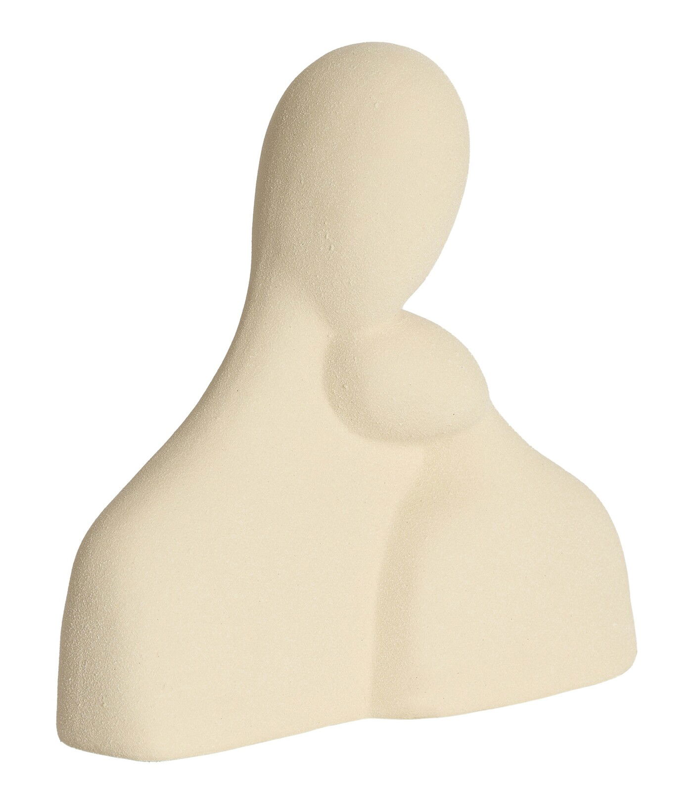 Abstrakte Skulptur eines stilisierten menschlichen Paares in heller Farbe, seitliche Perspektive