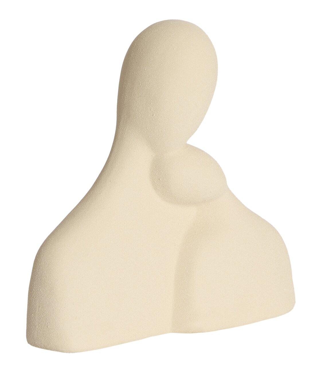 Abstrakte Skulptur eines stilisierten menschlichen Paares in heller Farbe, seitliche Perspektive