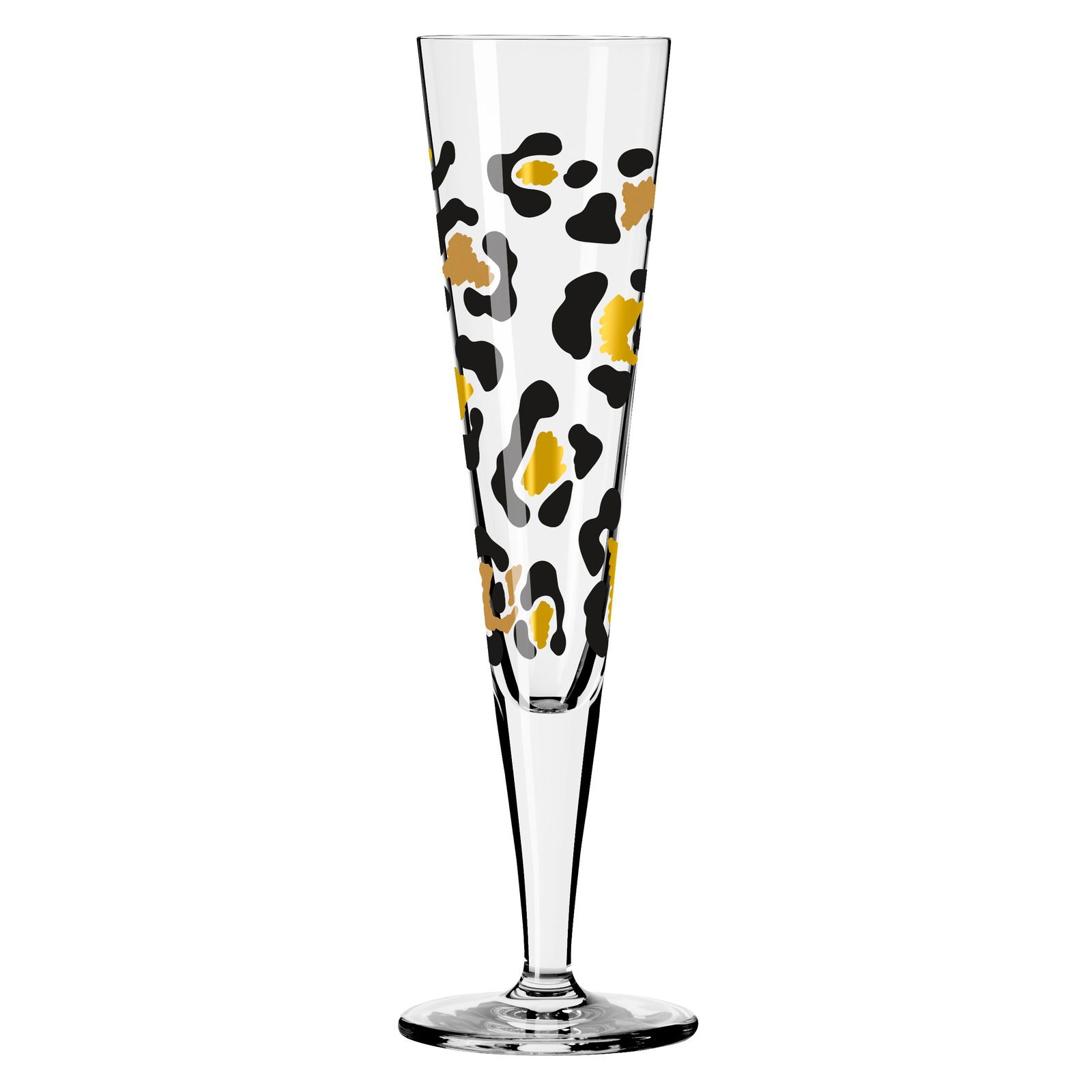 Champagnerglas mit Leopardenmuster, seitliche Perspektive