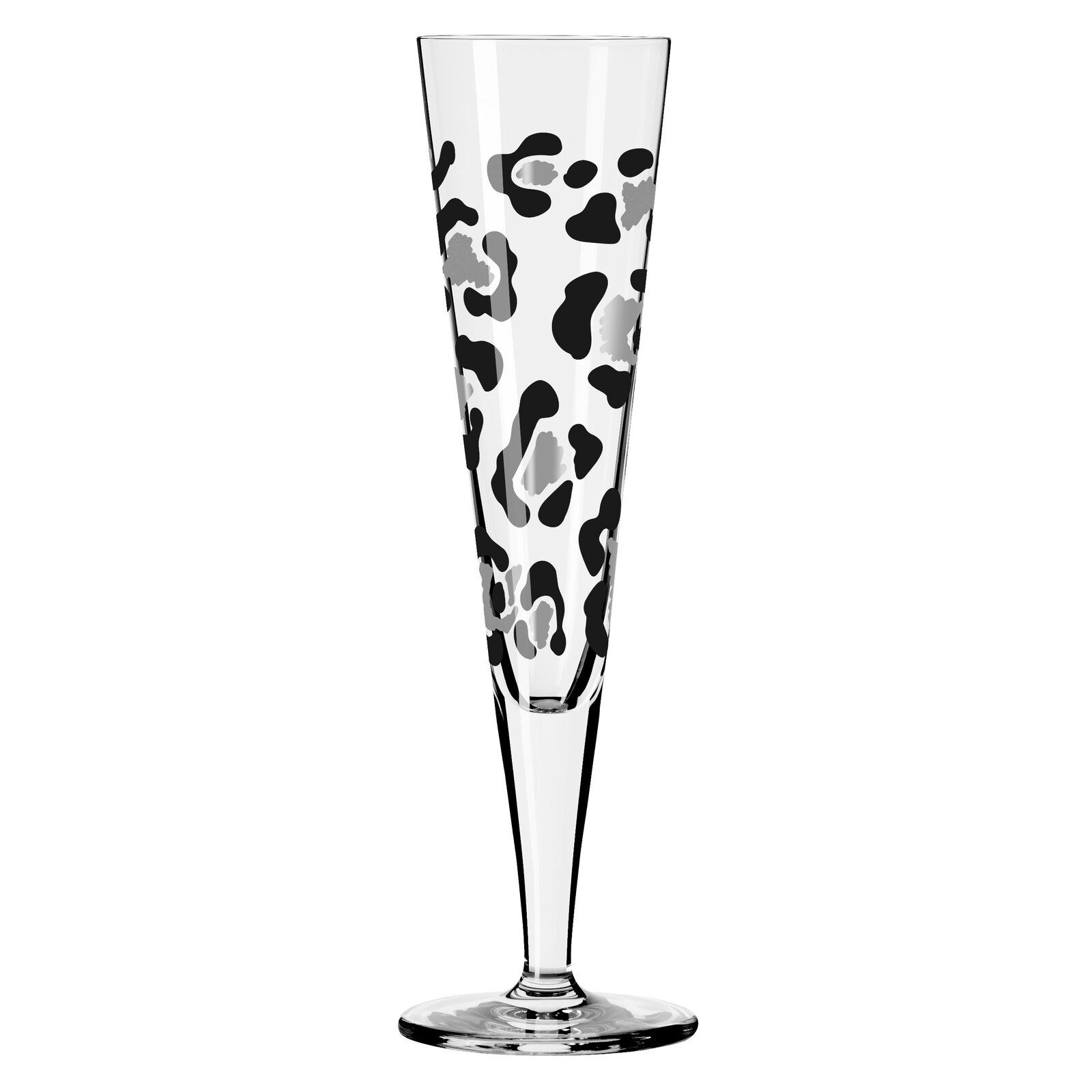 Champagnerglas mit Leopardenmuster, seitliche Perspektive