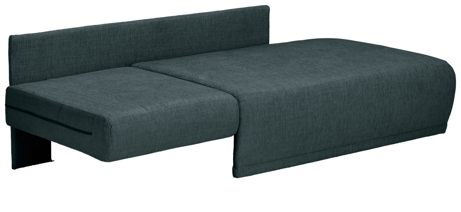 Graue Recamiere in seitlicher Perspektive mit modernem Design und glattem Stoffbezug.