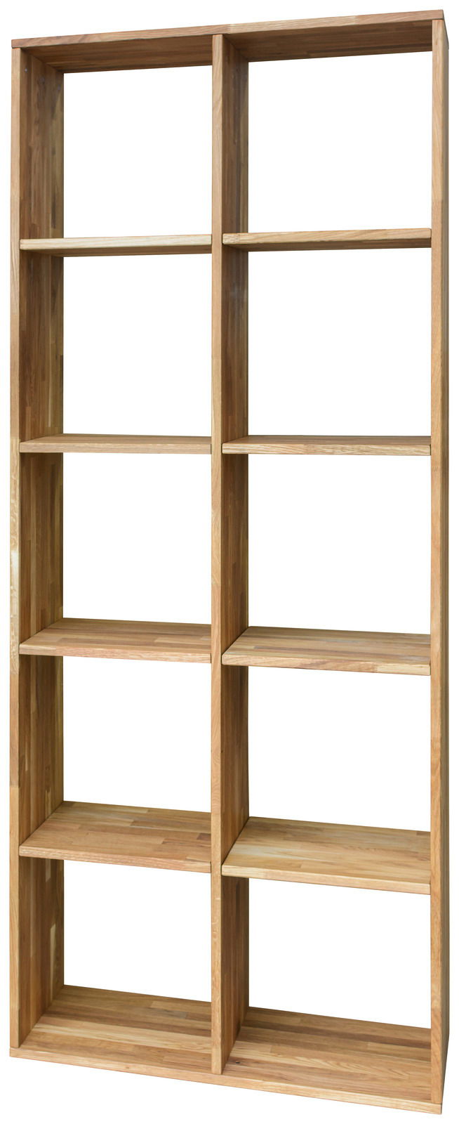 Holzregal mit 10 Fächern, frontal betrachtet