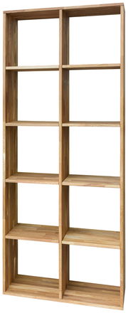Holzregal mit 10 Fächern, frontal betrachtet