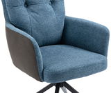 Moderner Sessel in Blau mit gepolstertem Sitz und Rückenlehne, seitliche Ansicht.