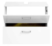 Weißer Waschbeckenunterschrank mit zwei Schubladen, Frontansicht