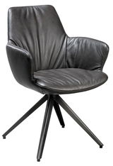 Moderner schwarzer Ledersessel mit Armlehnen und Metallbeinen, seitliche Perspektive