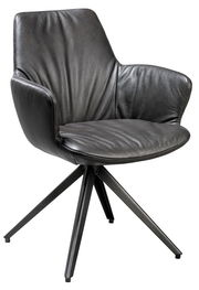 Moderner schwarzer Ledersessel mit Armlehnen und Metallbeinen, seitliche Perspektive