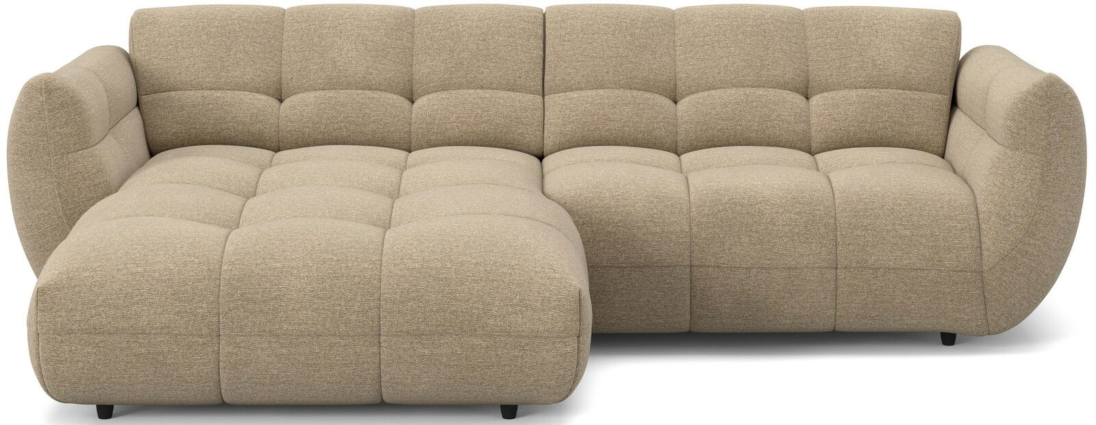 Beige Ecksofa mit abgerundeten Ecken, Vorderansicht