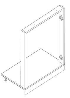Technische Zeichnung eines Eckunterschranks in perspektivischer Ansicht.