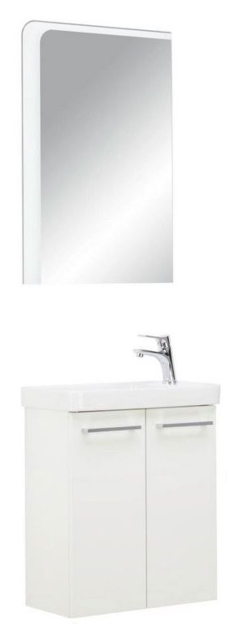 Voleo Gästebad LARA Weißes Badezimmerset mit Spiegel und Waschbeckenunterschrank, Frontalansicht