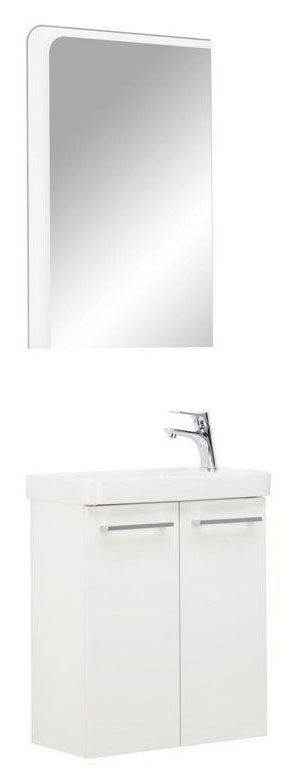 Voleo Gästebad LARA Weißes Badezimmerset mit Spiegel und Waschbeckenunterschrank, Frontalansicht