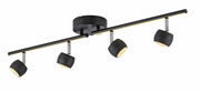 Moderne schwarze Deckenleuchte mit vier verstellbaren Strahlern, seitliche Perspektive