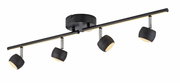 Moderne schwarze Deckenleuchte mit vier verstellbaren Strahlern, seitliche Perspektive