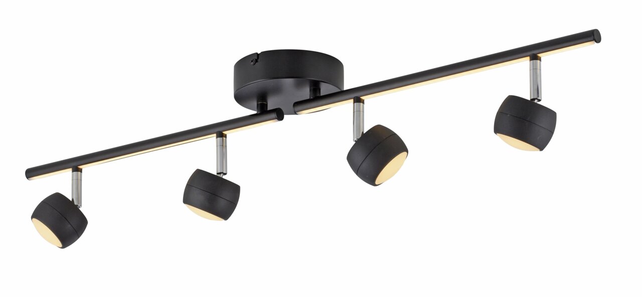 Just Light Deckenleuchte JARIK Moderne schwarze Deckenleuchte mit vier verstellbaren Strahlern, seitliche Perspektive