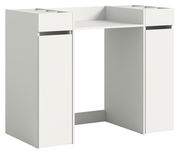 Weißes Waschmaschinenumbau-Set aus Holz, frontal betrachtet, mit zwei hohen Seitenfächern und einer oberen Ablage.