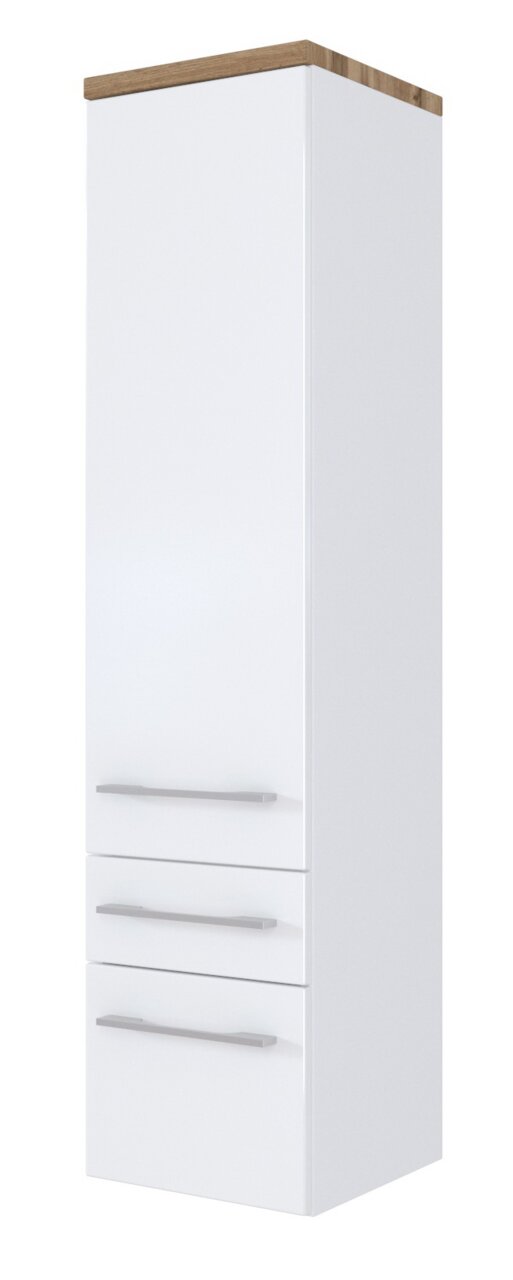 XORA Midischrank DAVOS Weißer Midischrank mit Holzoberseite und zwei Schubladen, seitliche Perspektive