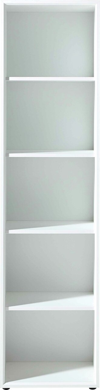 Weißes Aktenregal mit fünf offenen Fächern, frontale Ansicht