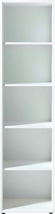 Weißes Aktenregal mit fünf offenen Fächern, frontale Ansicht