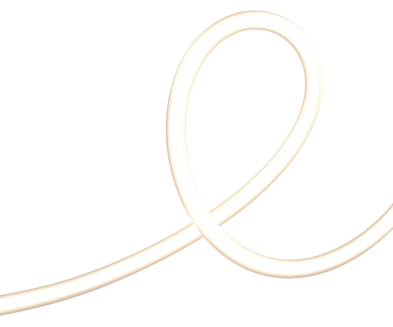 Nahaufnahme einer gebogenen, leuchtenden Lichterkette NEO GARLAND in warmem Weiß auf weißem Hintergrund.