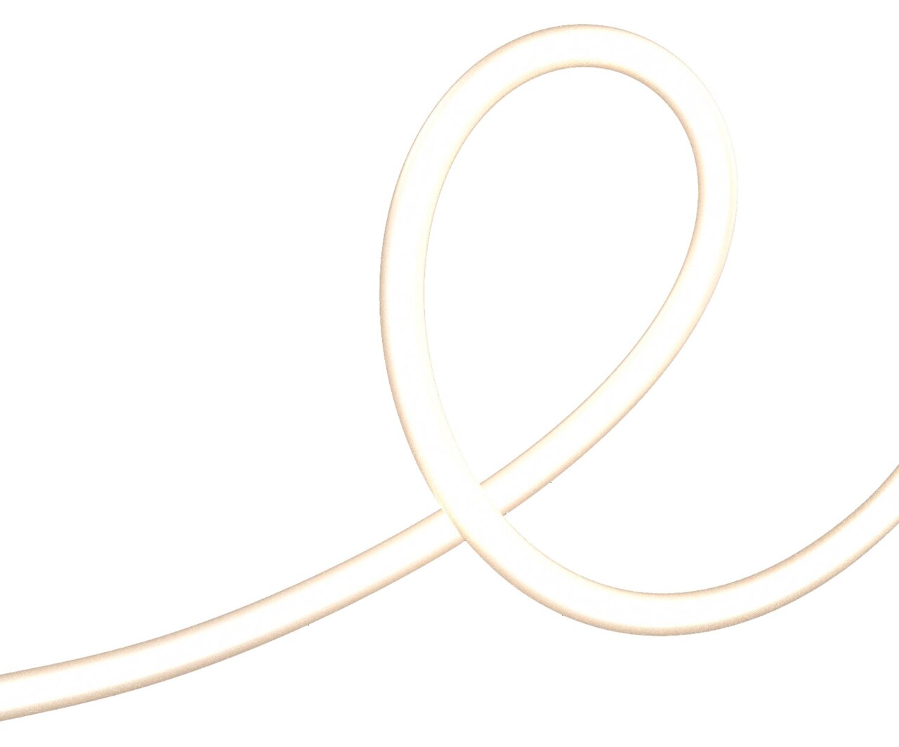 Nahaufnahme einer gebogenen, leuchtenden Lichterkette NEO GARLAND in warmem Weiß auf weißem Hintergrund.